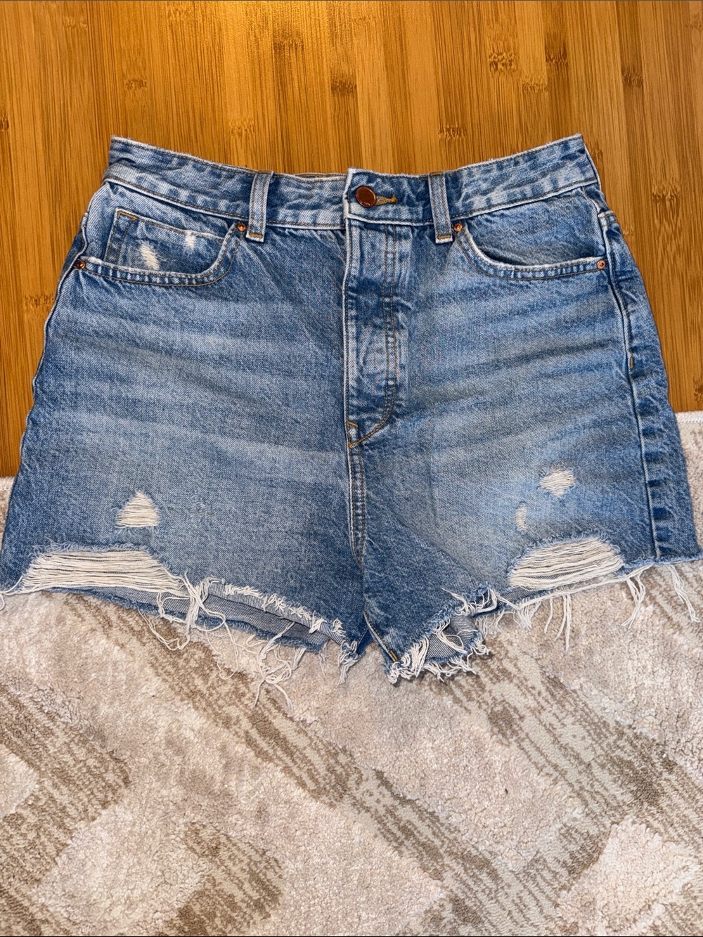 Zara Light Blue Distressed Denim Shorts